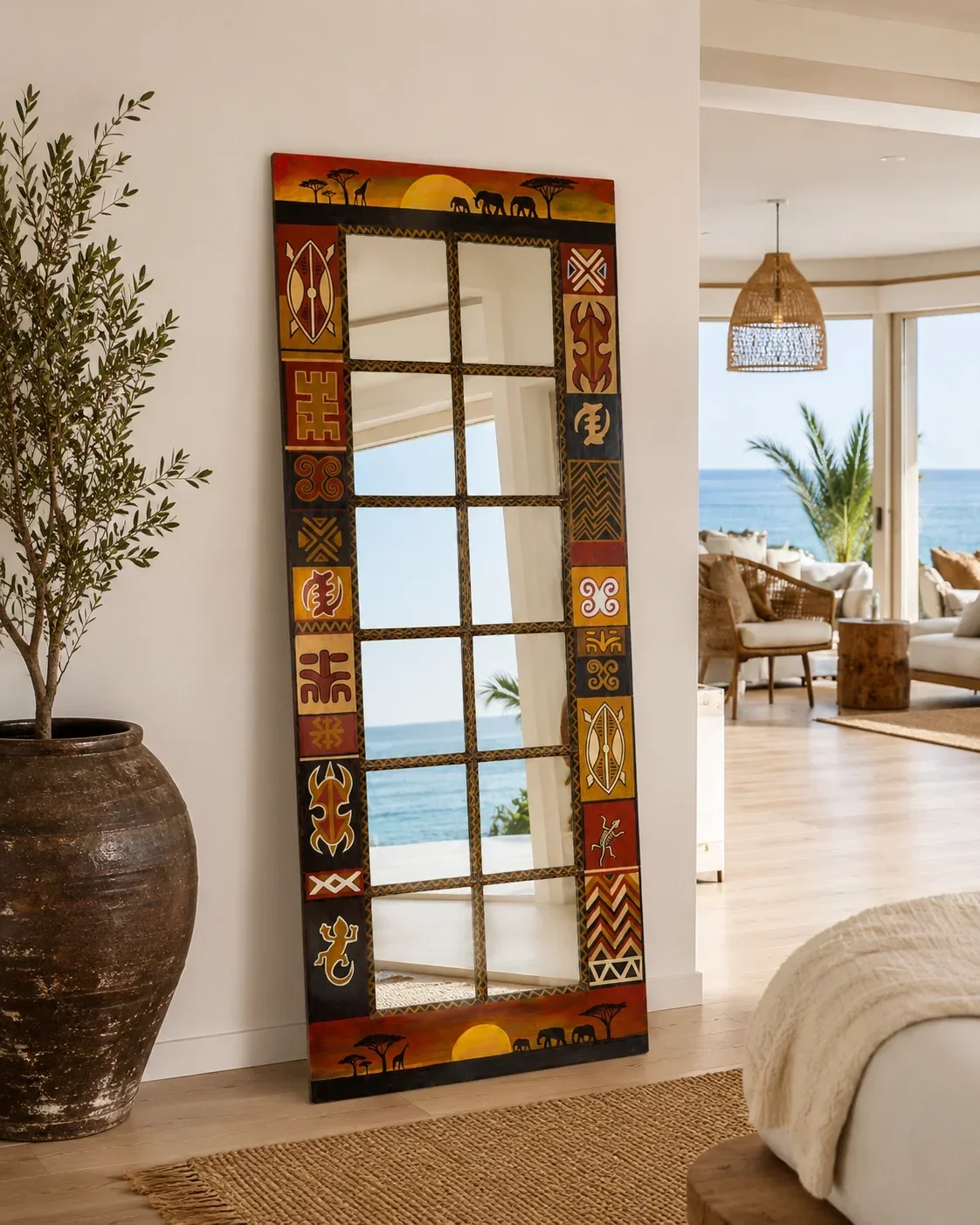 Hand-painted African Savanna mirror in a home interior