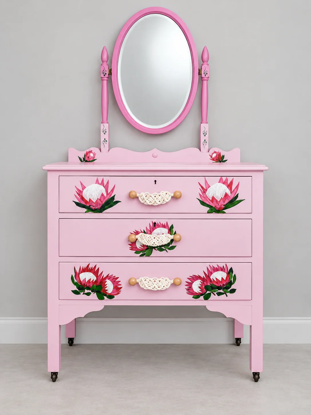 Protea Pink Dresser & Mirror